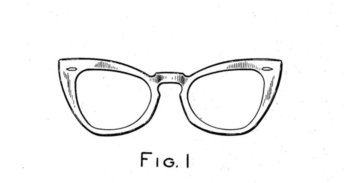 Patent drawing for Ray-Ban Wayfarer Sunglasses 1953