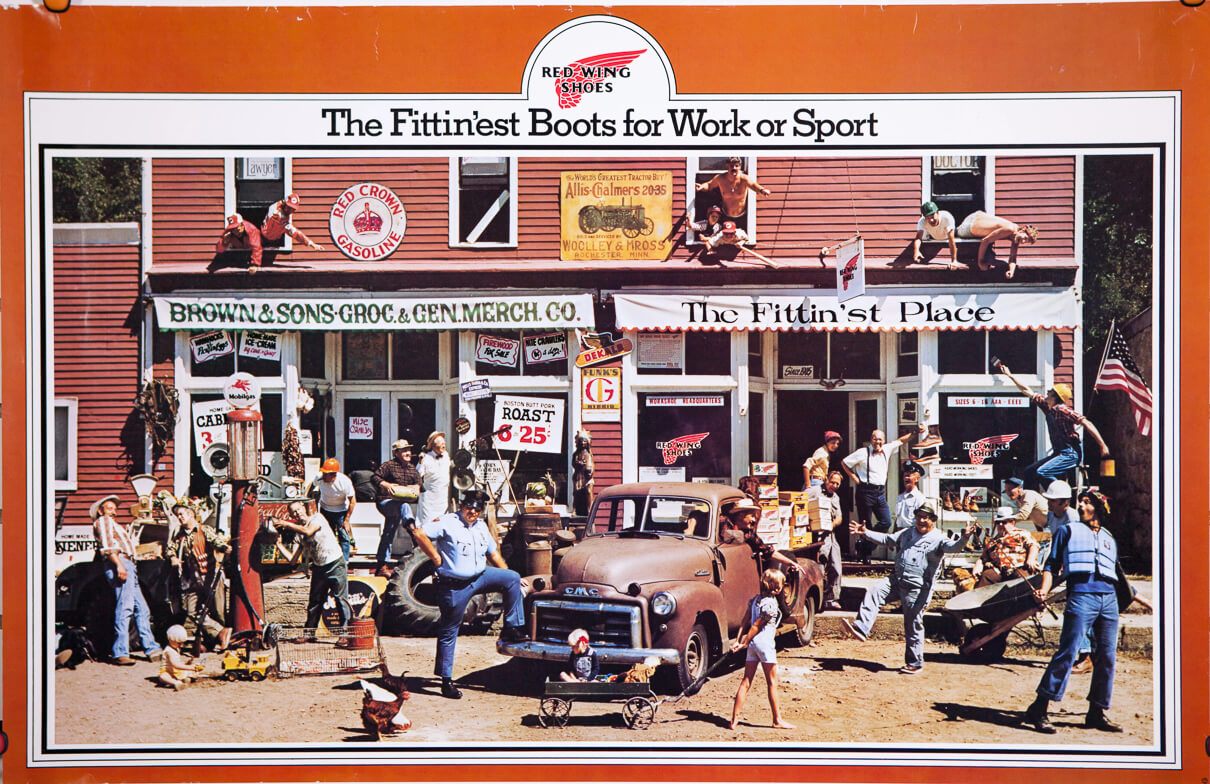 Advertising poster for Red Wing Shoes proudly stating 