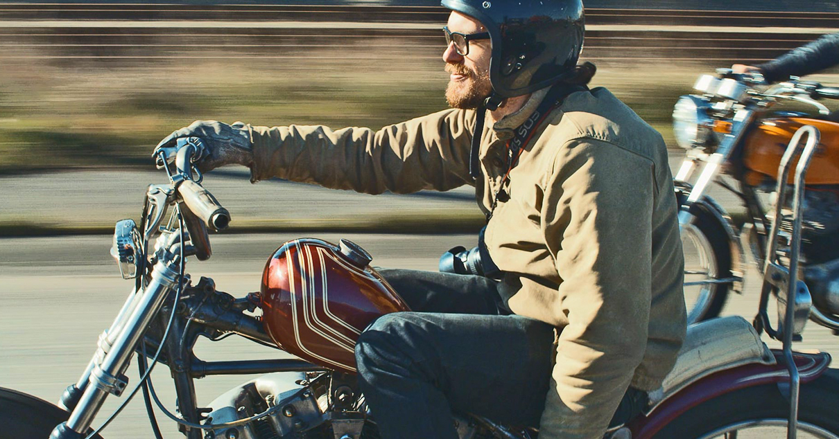 Tod Blubaugh riding on a motorcycle wearing Tellason jeans 
