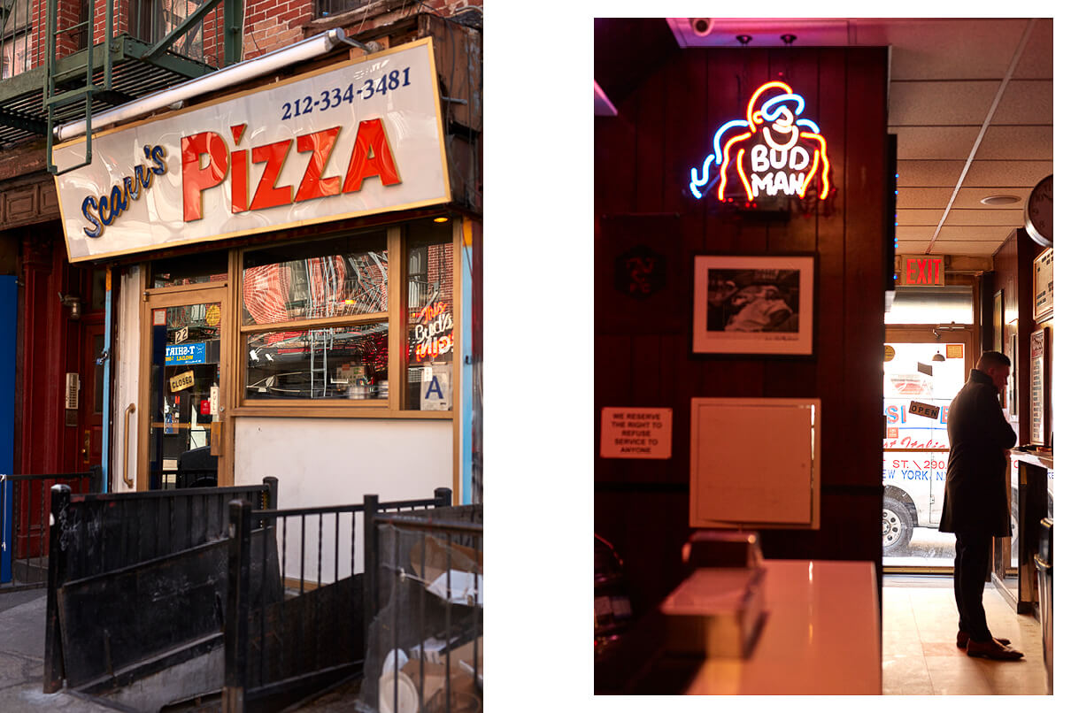 Left picture shows the exterior of Scarr pizza restaurant and the right picture shows the interior