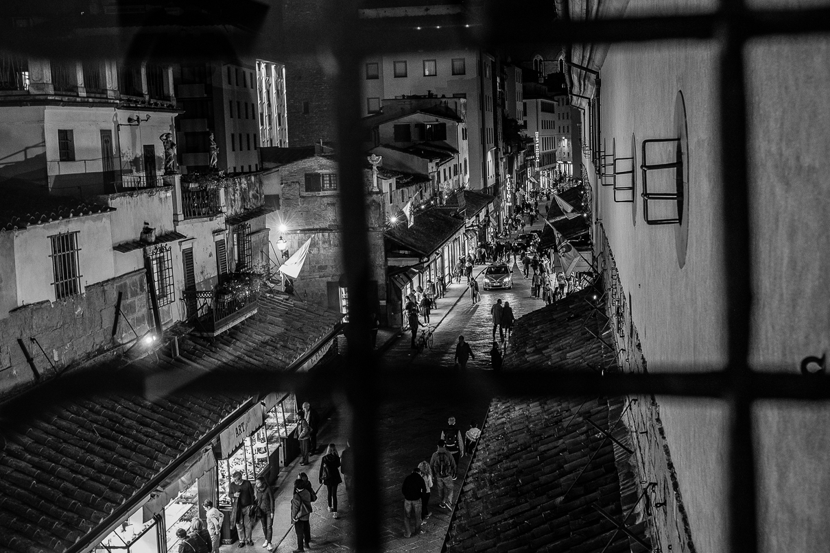 The streets of Florence in Italy at night