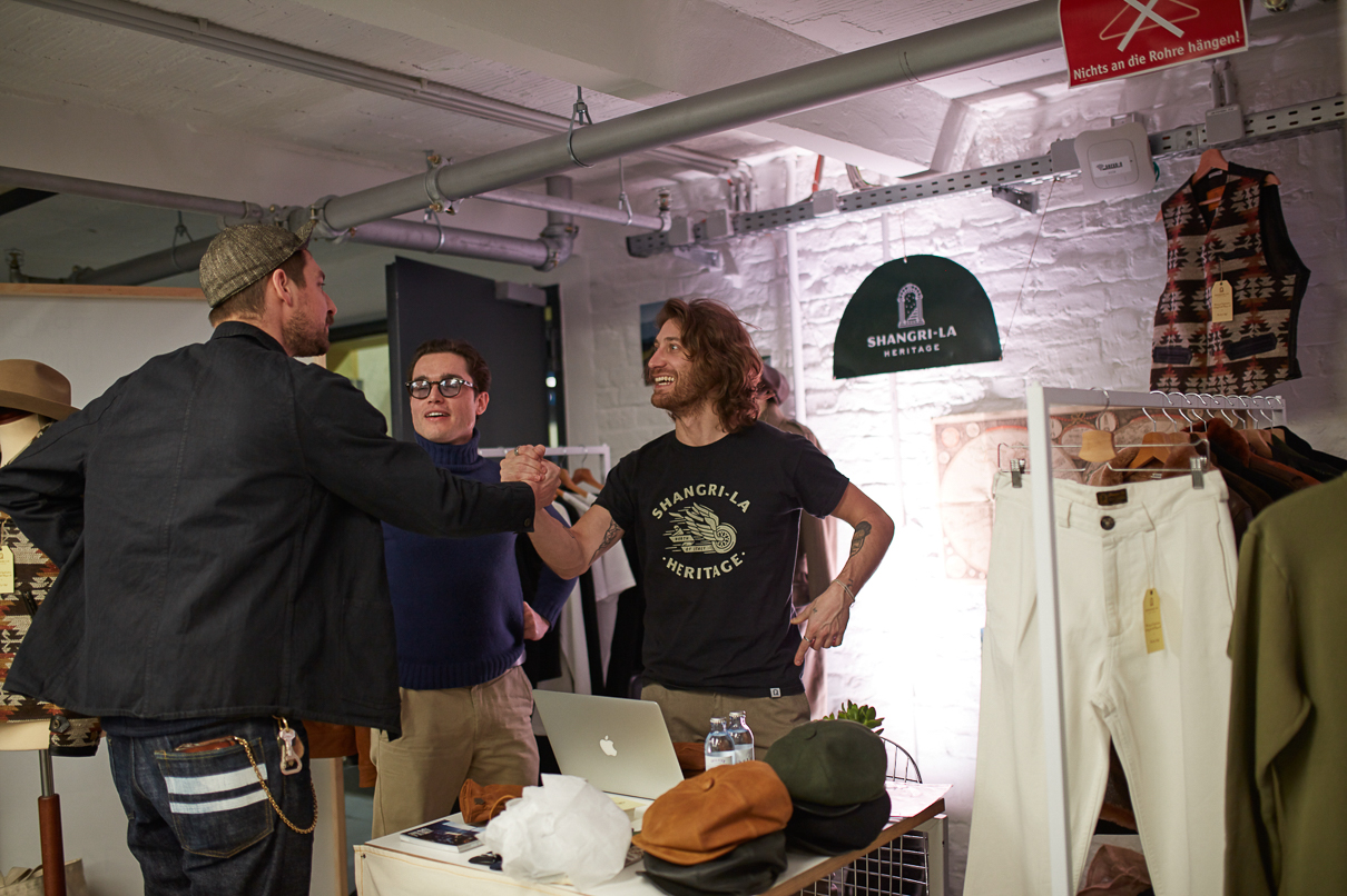 Shop talk with Shangri la heritage leather jackets at the Trade Union in Berlin