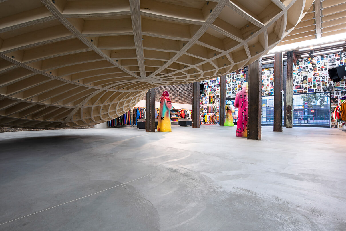 The underside of the skate bowl in the Supreme outpost in San Francisco