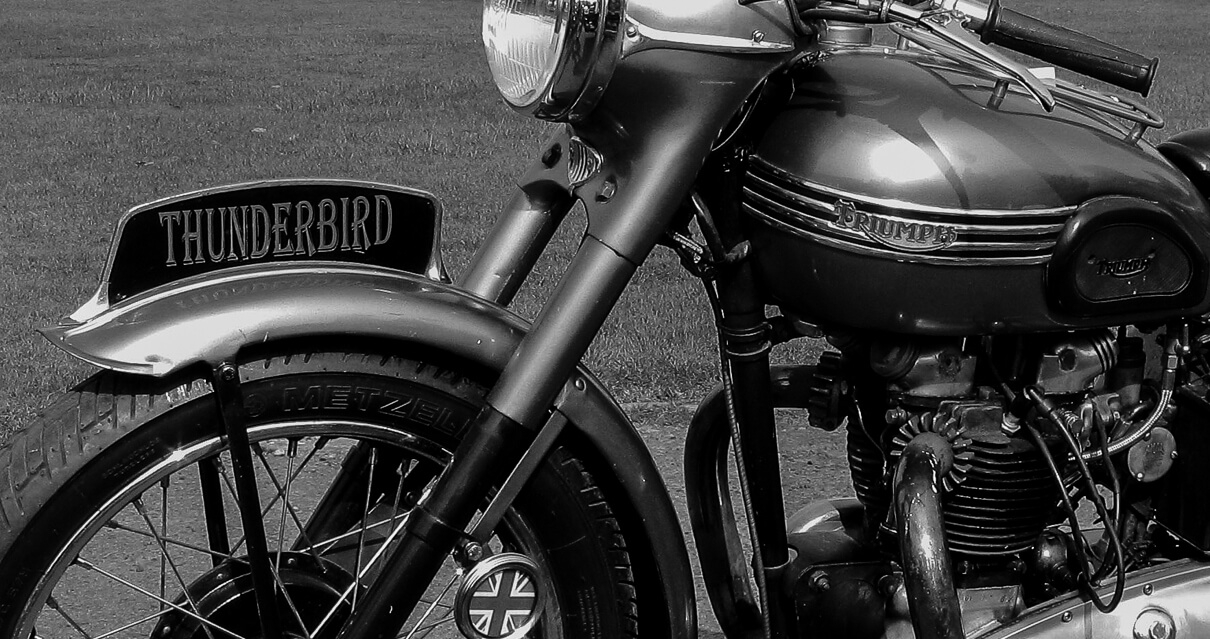 Close up of the Triumph Thunderbird motorcycle like the one ridden by Marlon Brando in The Wild one