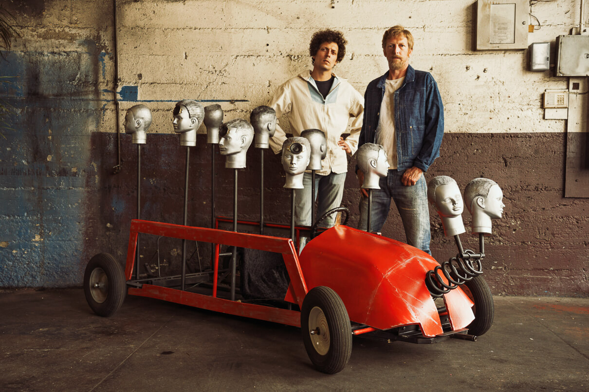 Levi’s Vintage Clothing spring summer 2020 lookbook. Two artist proudly show off their soapbox racer