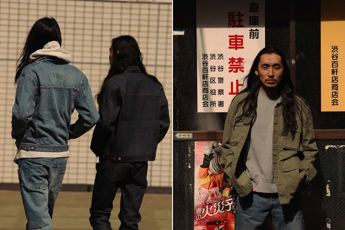 The washed denim and raw denim outfits from Edwin taken from the Edwin made in Japan lookbook for Spring Summer 2020