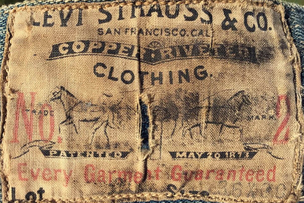The linen patch from the Levi’s 201 denim jeans found in a renovation of a home in the coastal logging town Fort Bragg, USA