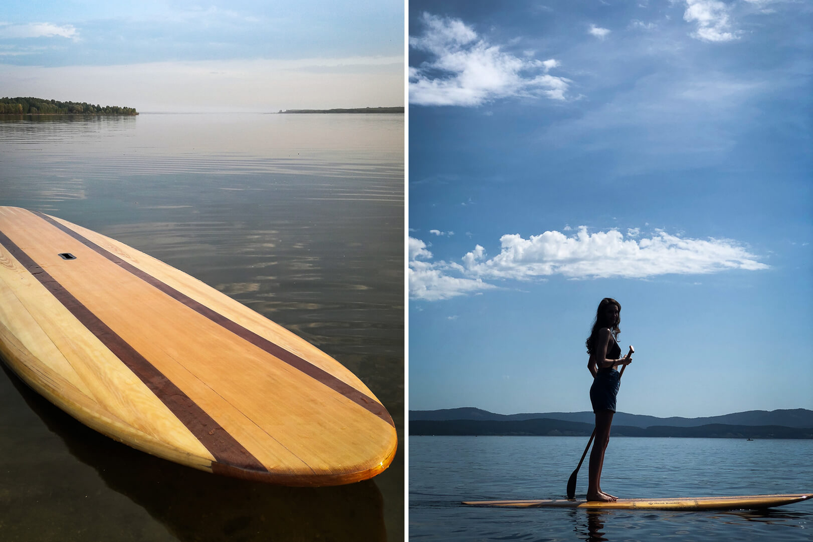 A Mitrich paddleboard in use being paddled by a girl.