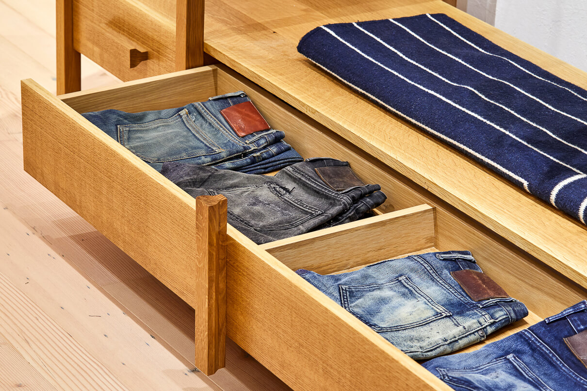 3sixteen New York Flagship store drawer with faded denim