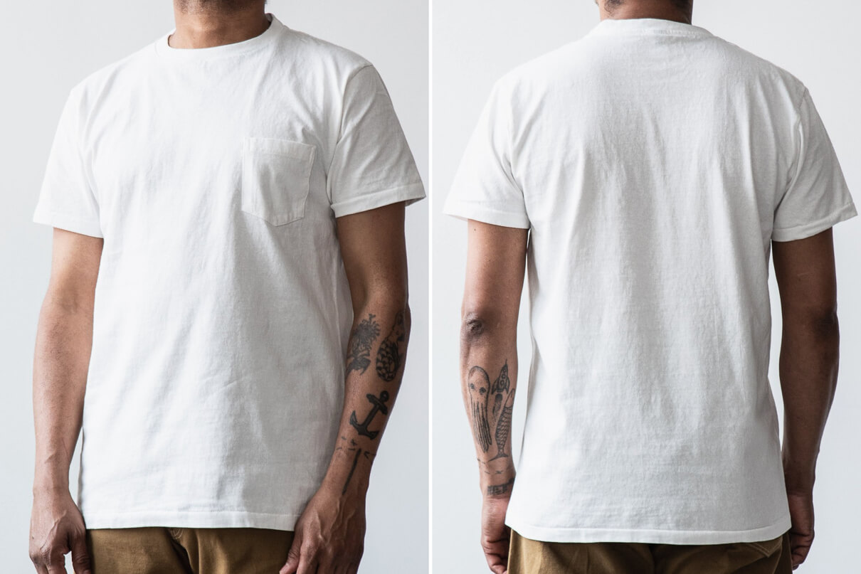 5 white t-shirts velva sheen on model